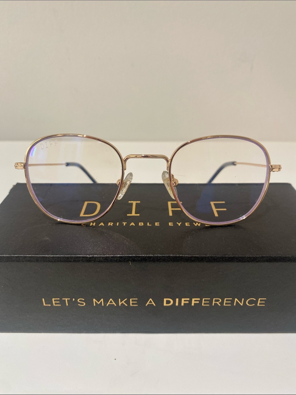 Diff Eyewear “Sage” Gold Tone Rim Blue Light Glasses